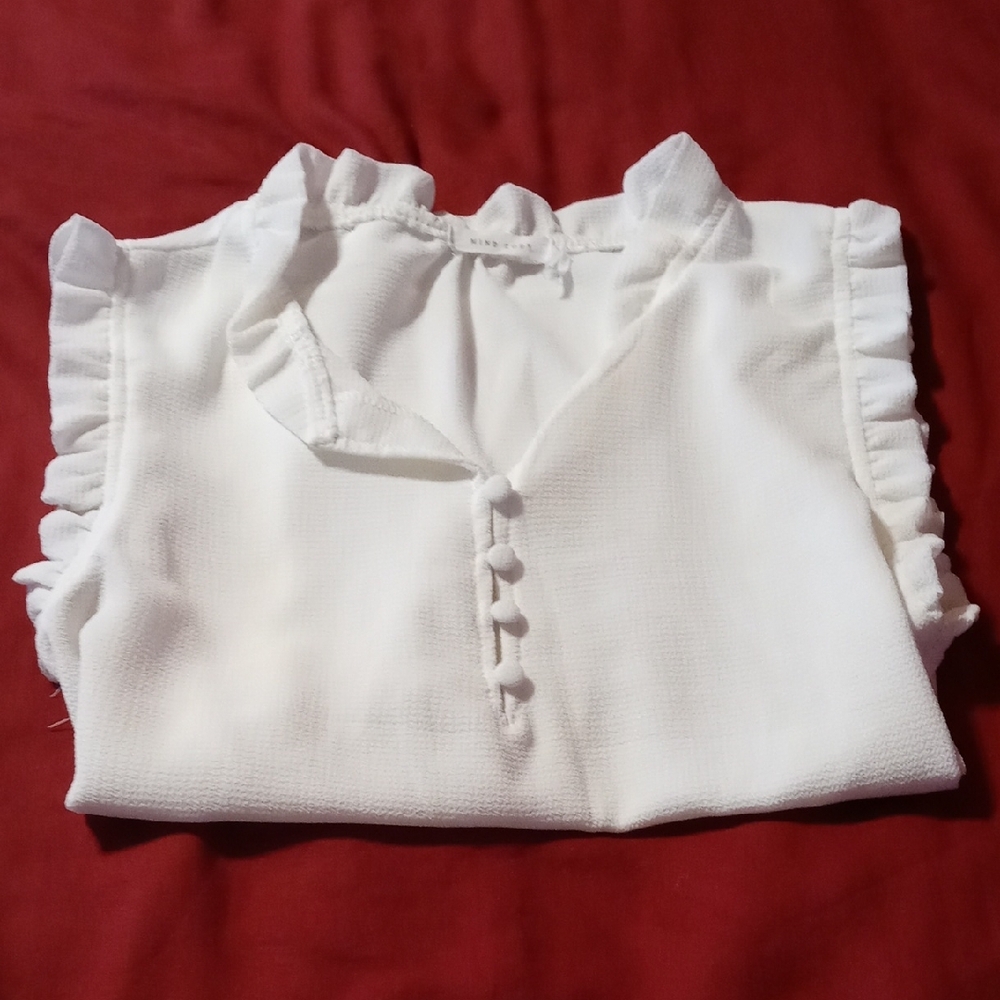 Mind Code Ivory Ruffle Sleeve Blouse - Picture 4 of 4